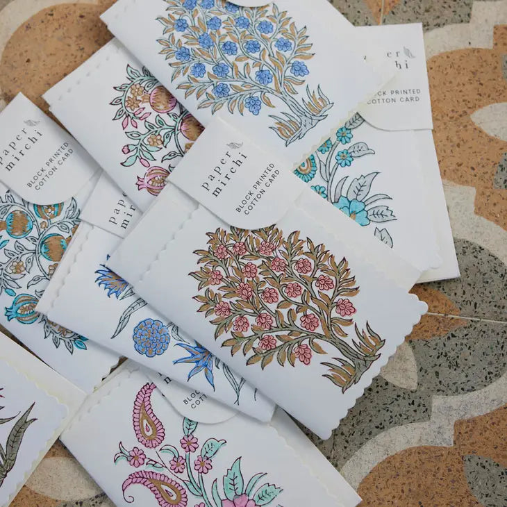 Mogra Coral | Paper Mirchi Block Printed Greeting Card