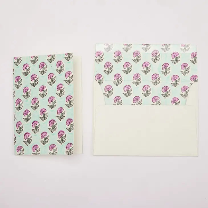 Daisy Teal | Paper Mirchi Block Printed Greeting Card