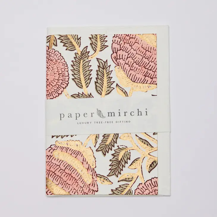 Marigold Glitz Coral | Paper Mirchi Block Printed Greeting Card