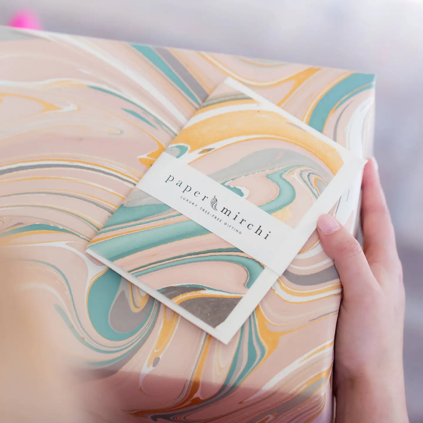 Rose Quartz | Paper Mirchi Hand Marbled Wrapping Paper