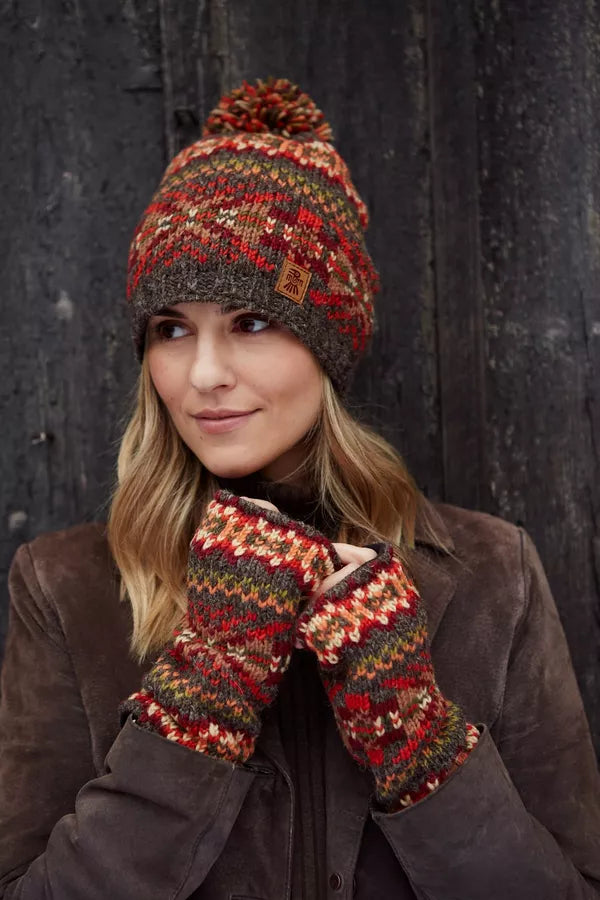 Pachamama Fairtrade Moray Wool Bobble Beanie | Warm Earth Tones