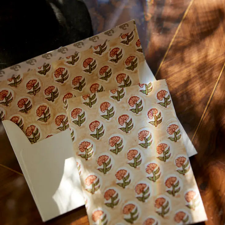 Daisy Coral | Paper Mirchi Block Printed Greeting Card