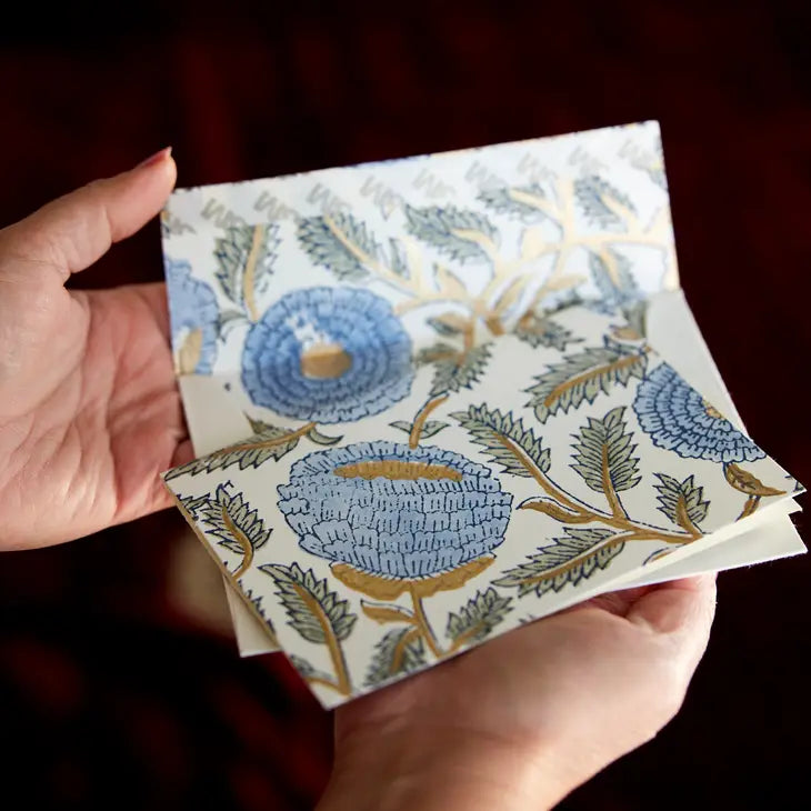 Marigold Glitz Blue Stone | Paper Mirchi Block Printed Greeting Card