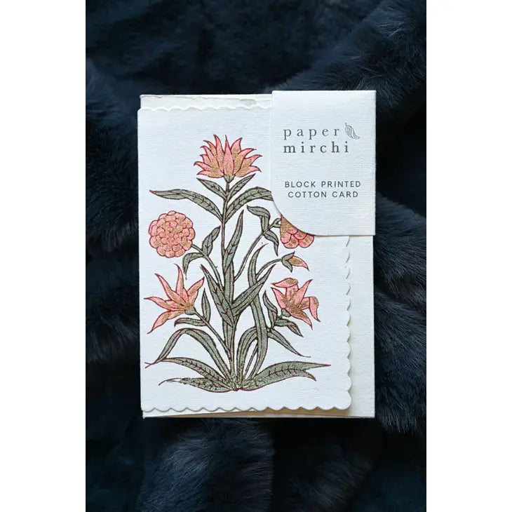 Kamal Coral | Paper Mirchi Block Printed Greeting Card