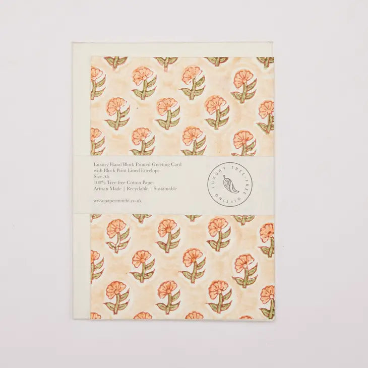 Daisy Coral | Paper Mirchi Block Printed Greeting Card