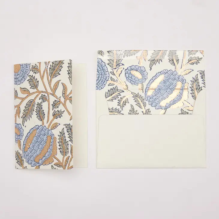 Marigold Glitz Blue Stone | Paper Mirchi Block Printed Greeting Card