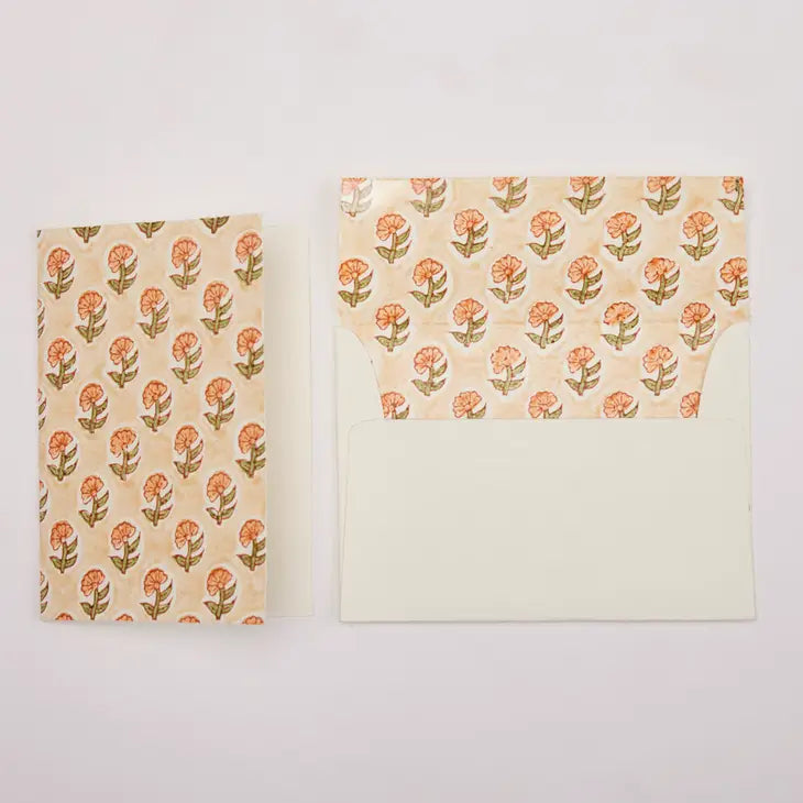 Daisy Coral | Paper Mirchi Block Printed Greeting Card