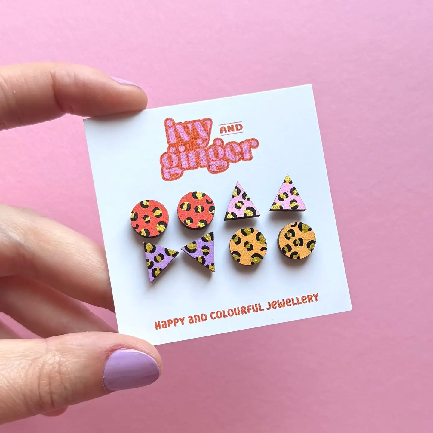 Mini Leopard Print Studs | Handmade Wooden Earrings Set