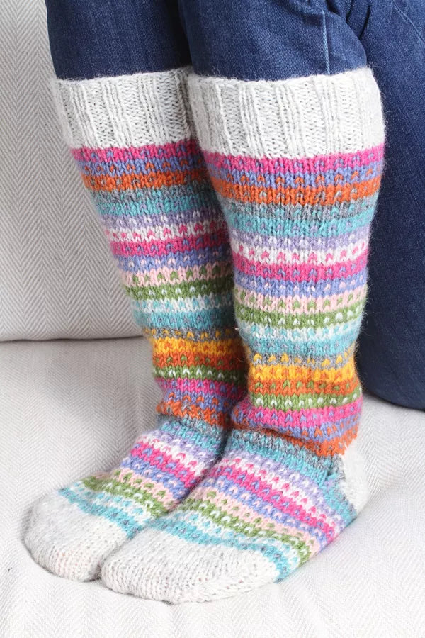 Pachamama Fairtrade Villarica Pastel Stripe | Long Wool Socks