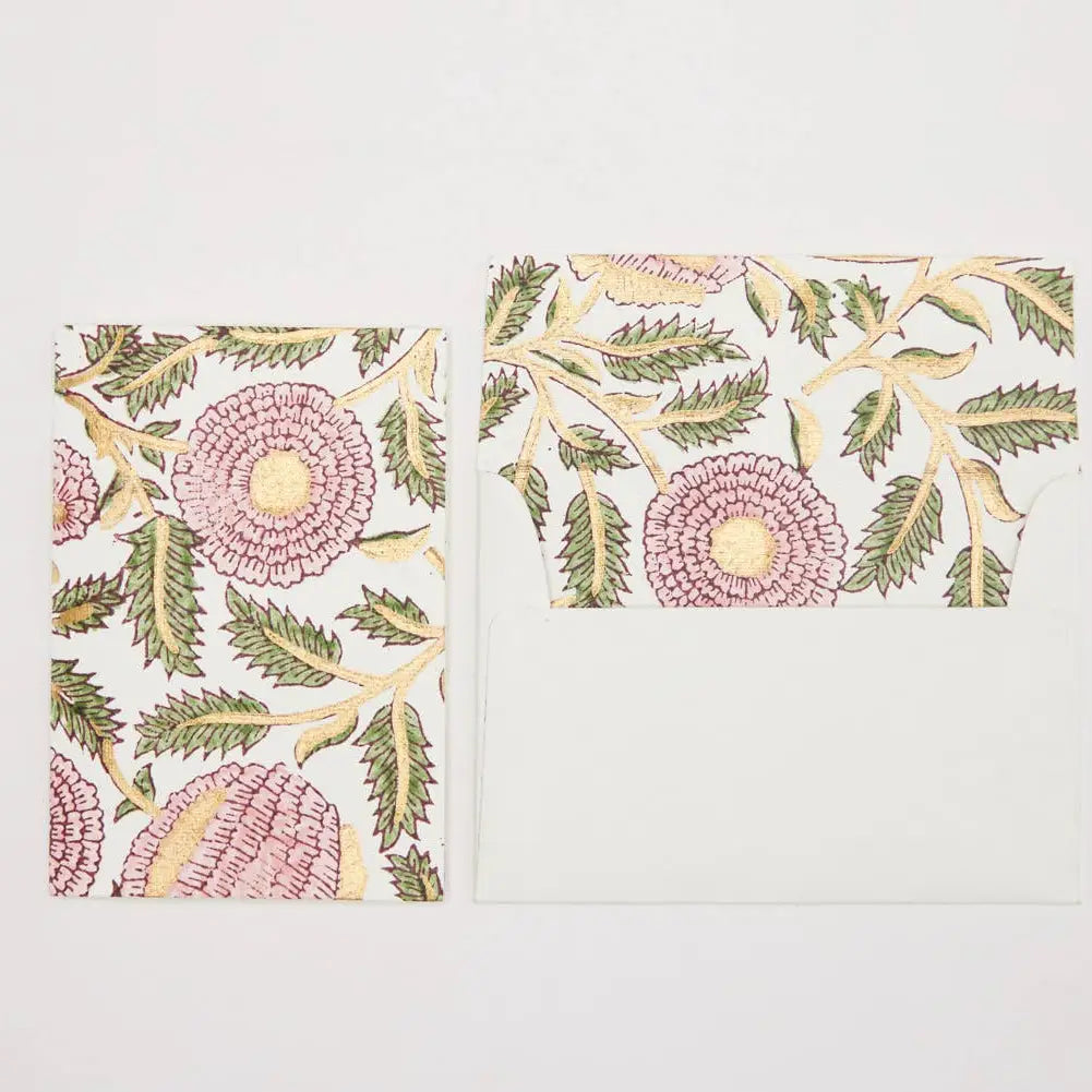 Marigold Glitz Blush | Paper Mirchi Block Printed Greeting Card
