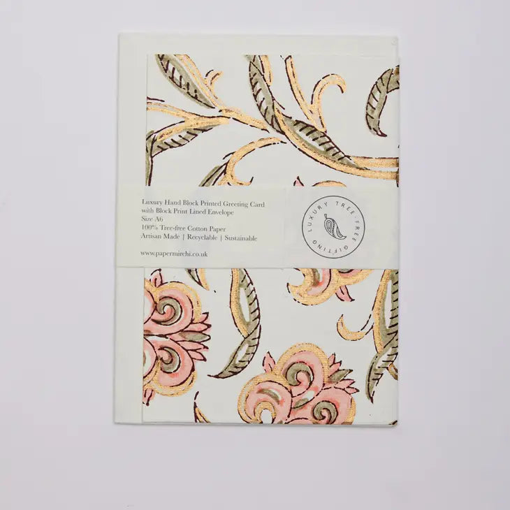 Iris Glitz Coral | Paper Mirchi Block Printed Greeting Card