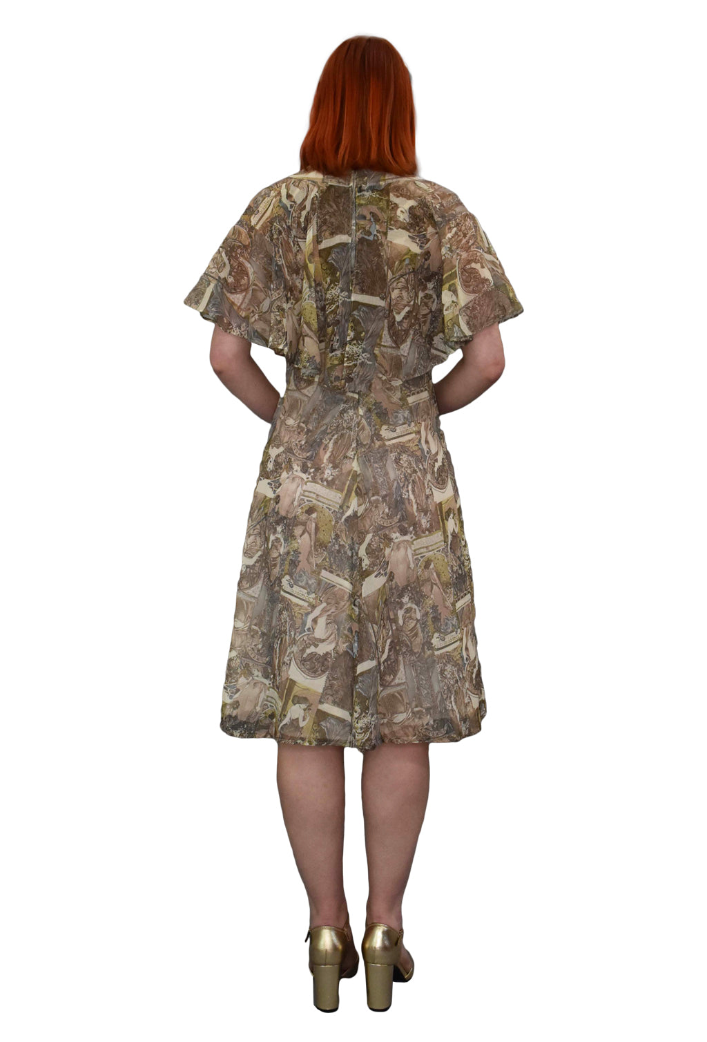 1970’s Art Nouveau Print Angel Sleeve Dress | Vintage