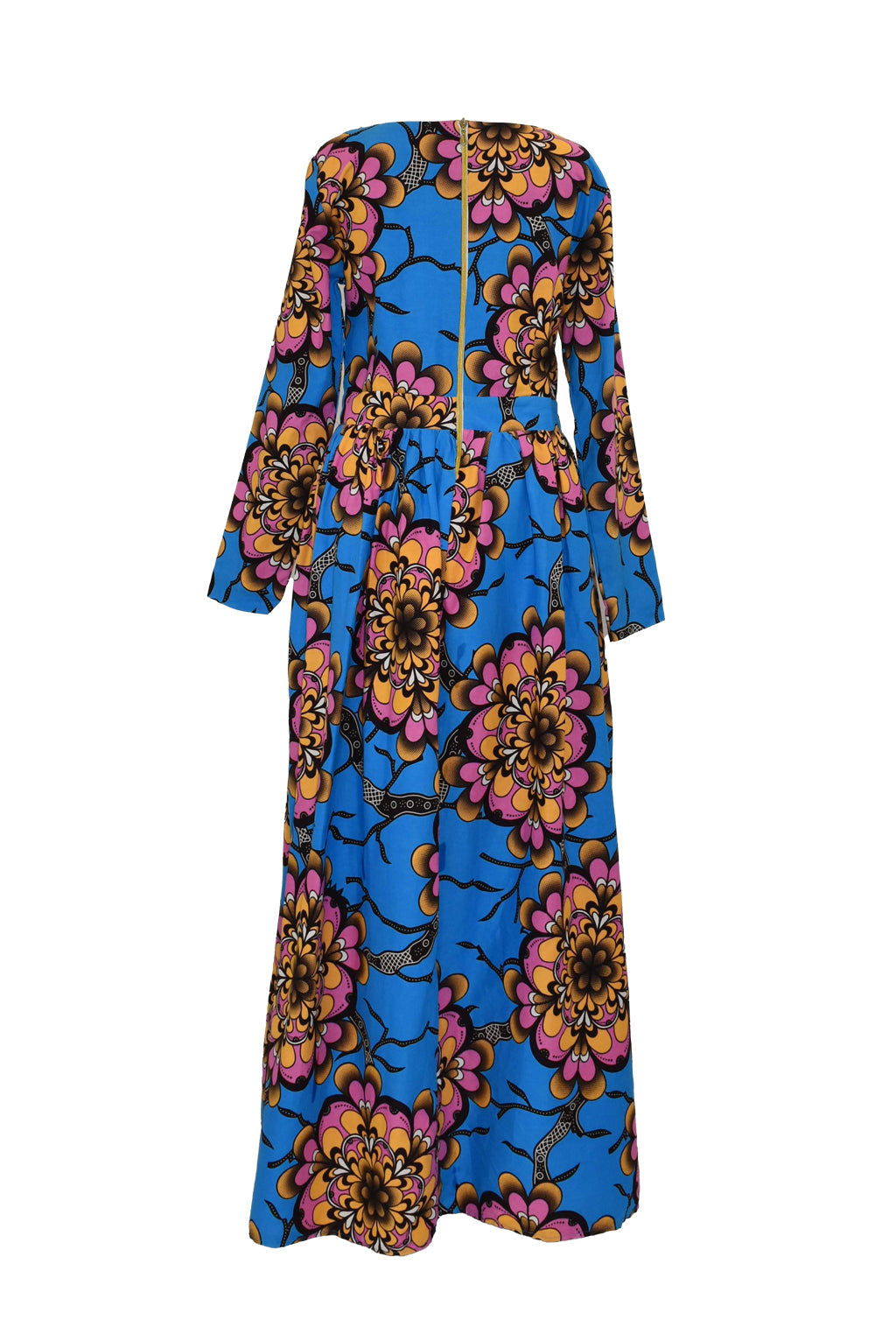 Dutch Wax Print Vivid Blue And Pink Maxi Dress | Vintage