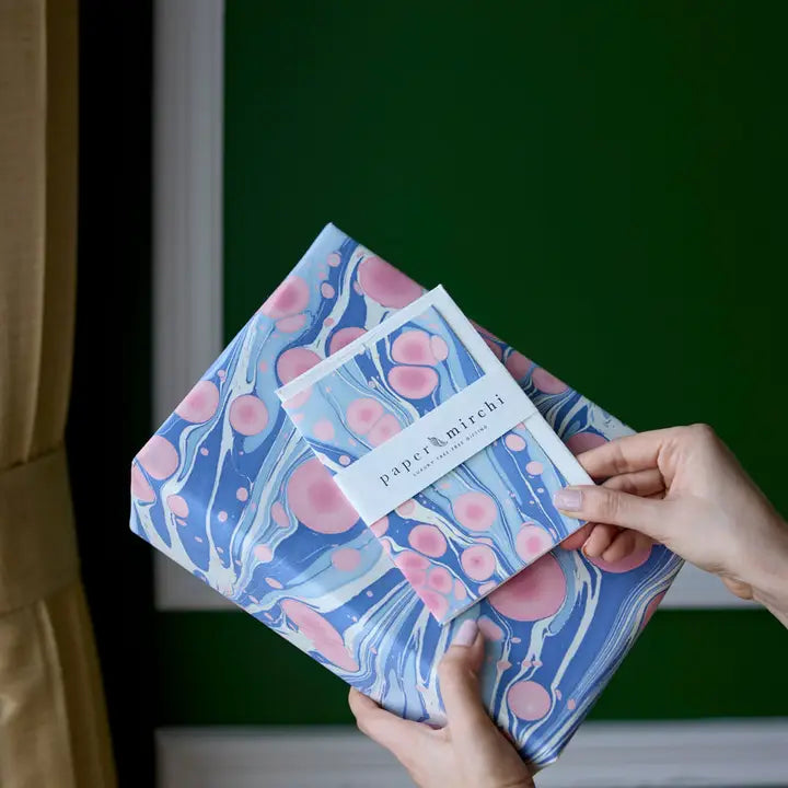 Cosmos Hydrangea | Paper Mirchi Hand Marbled Wrapping Paper