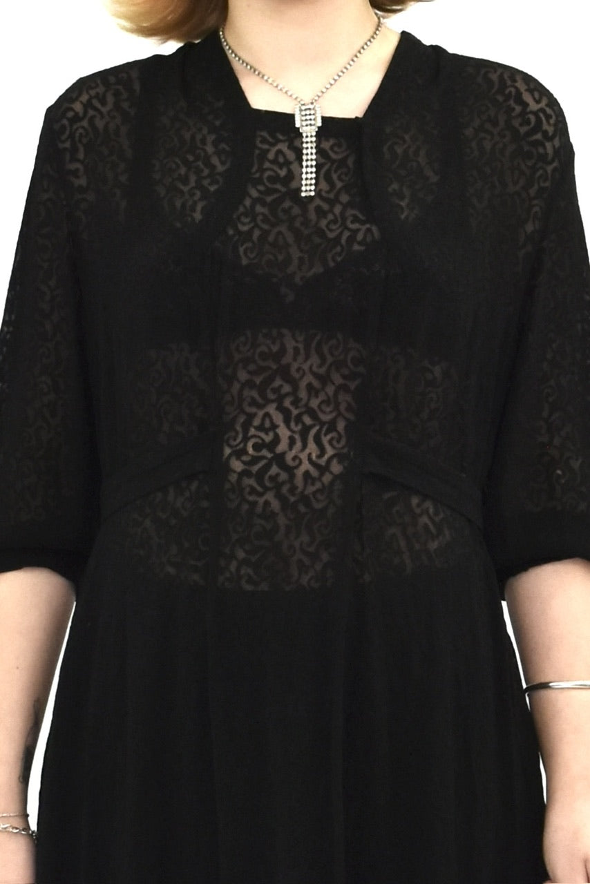 1940’s Black Burnout Lace Dress | Vintage