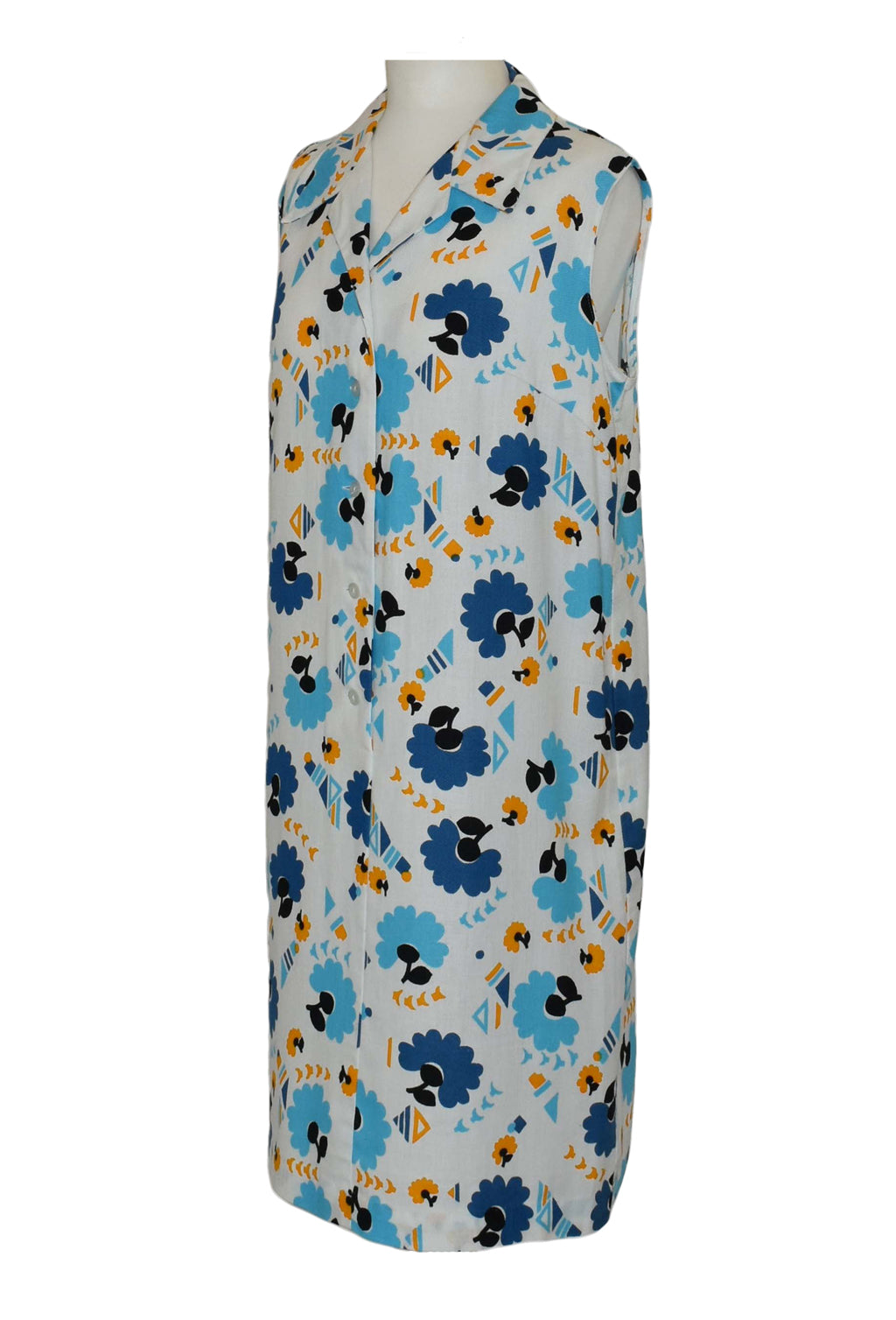 1970’s Button Down Shift Dress In Floral Motif Print | Vintage