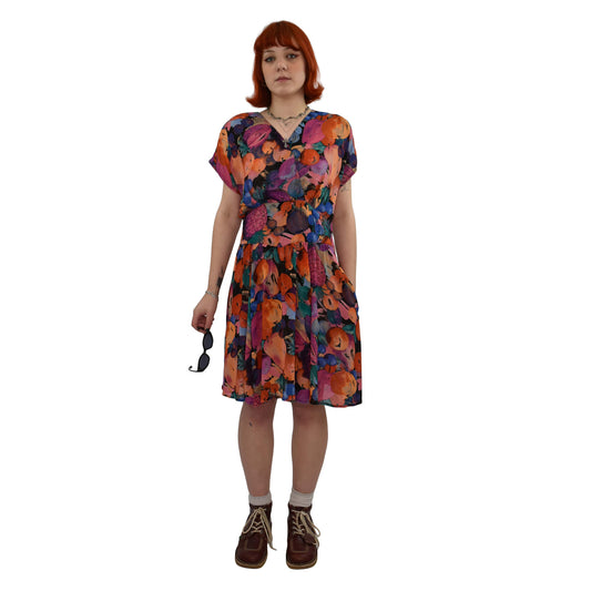 1980’s Abstract Fruit print Cross Front Dress | Vintage
