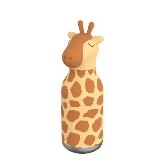 Giraffe-shaped water bottle on a white background