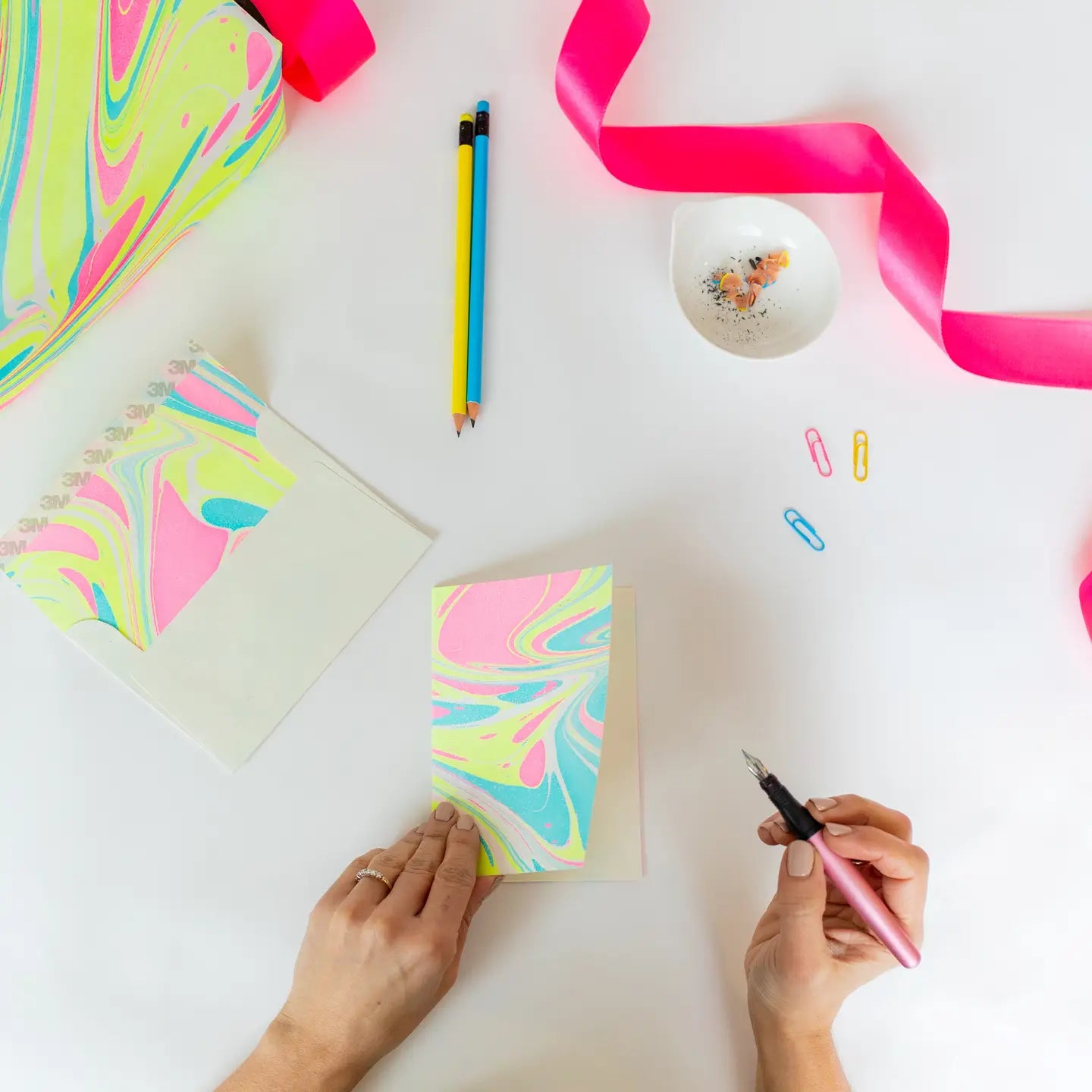 Waves Neon | Paper Mirchi Hand Marbled Greeting Card