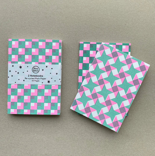 Green & Hot Pink Riso Print | Notebook Set