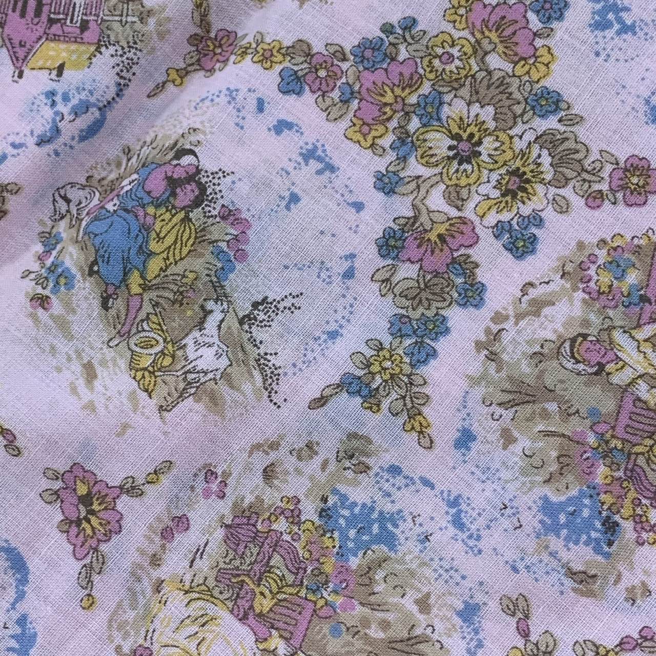 1970's Pink Toile Print Prairie Maxi Dress | Vintage
