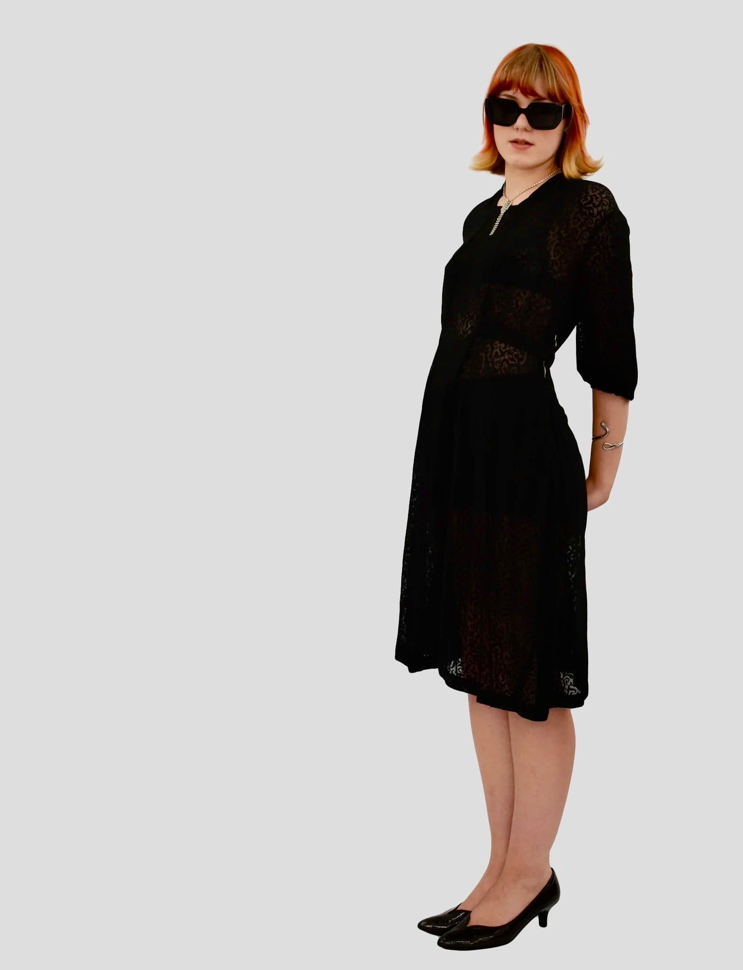 1940’s Black Burnout Lace Dress | Vintage