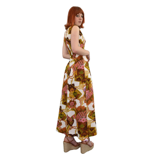 1970’s Abstract Florals Print Maxi Dress | Vintage