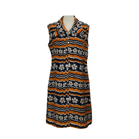 1970’s Geometric & Floral Print Orange Shift Dress | Vintage