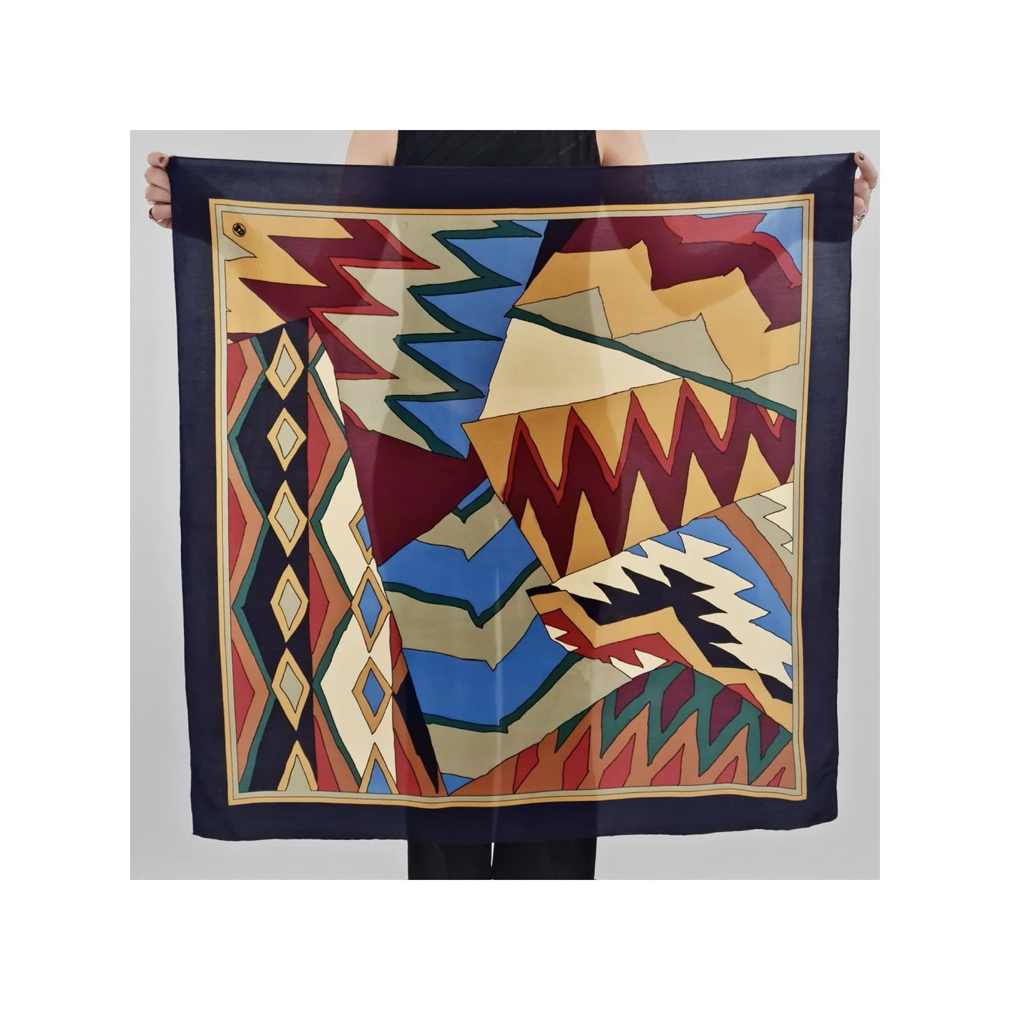 1980’s Abstract Geometric Silk Scarf | Vintage