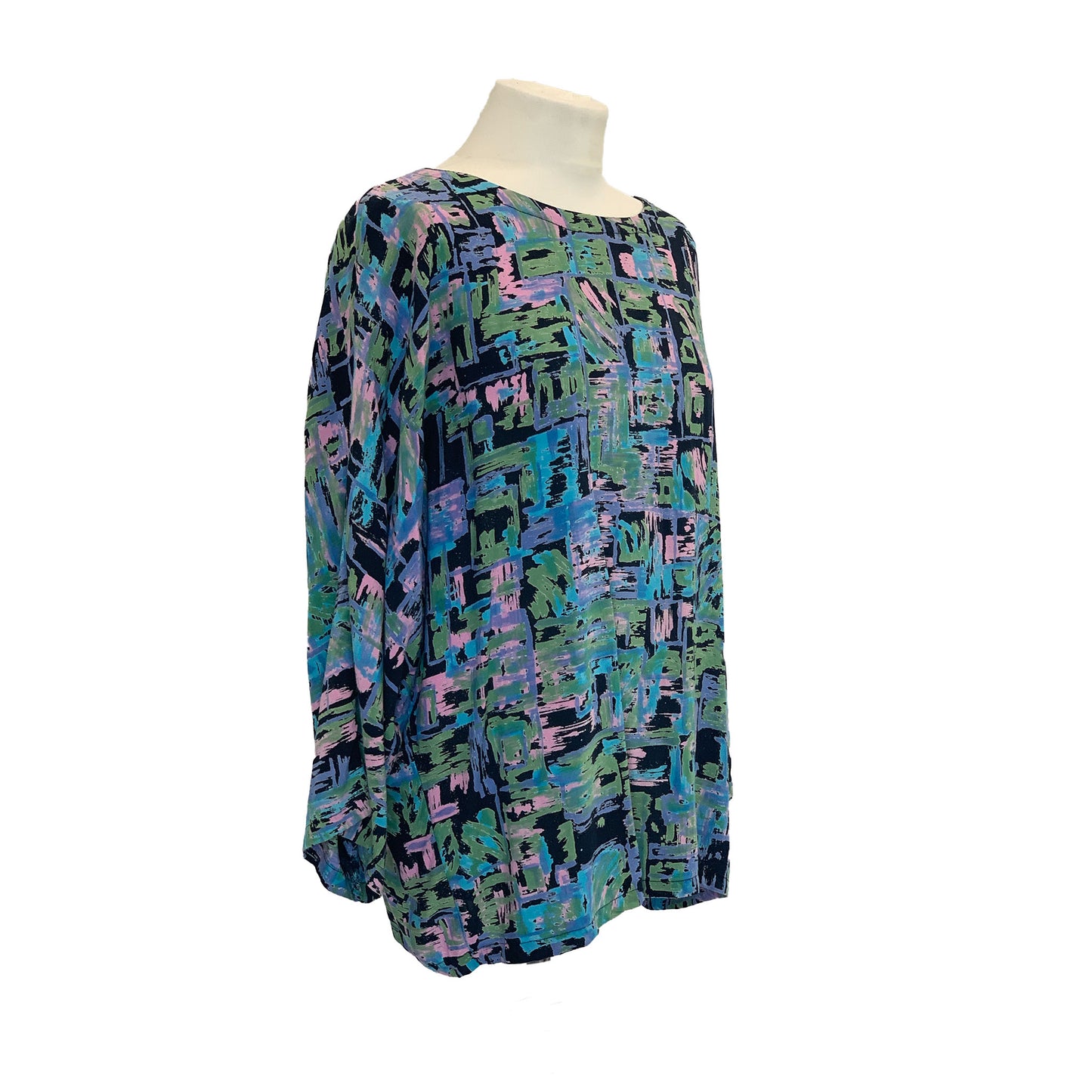 1990’s Abstract Mid Century Style Print Batwing Top | Preloved