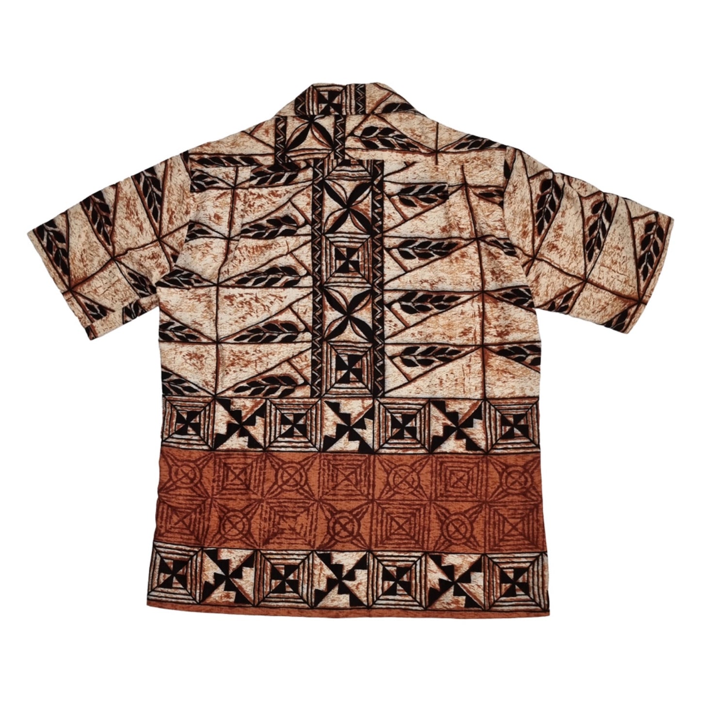 1960’s Keone Barkcloth Brown Tiki Hawaiian Shirt | Vintage