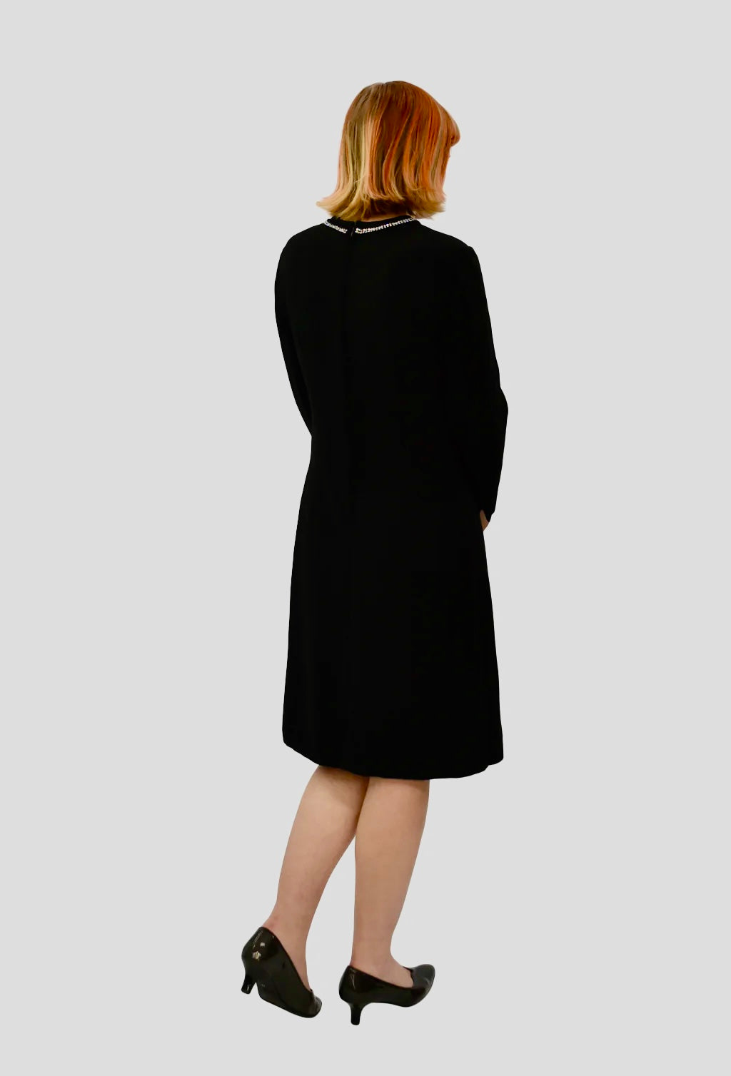 1960’s Black Wool Crêpe Diamanté Trim Dress | Vintage