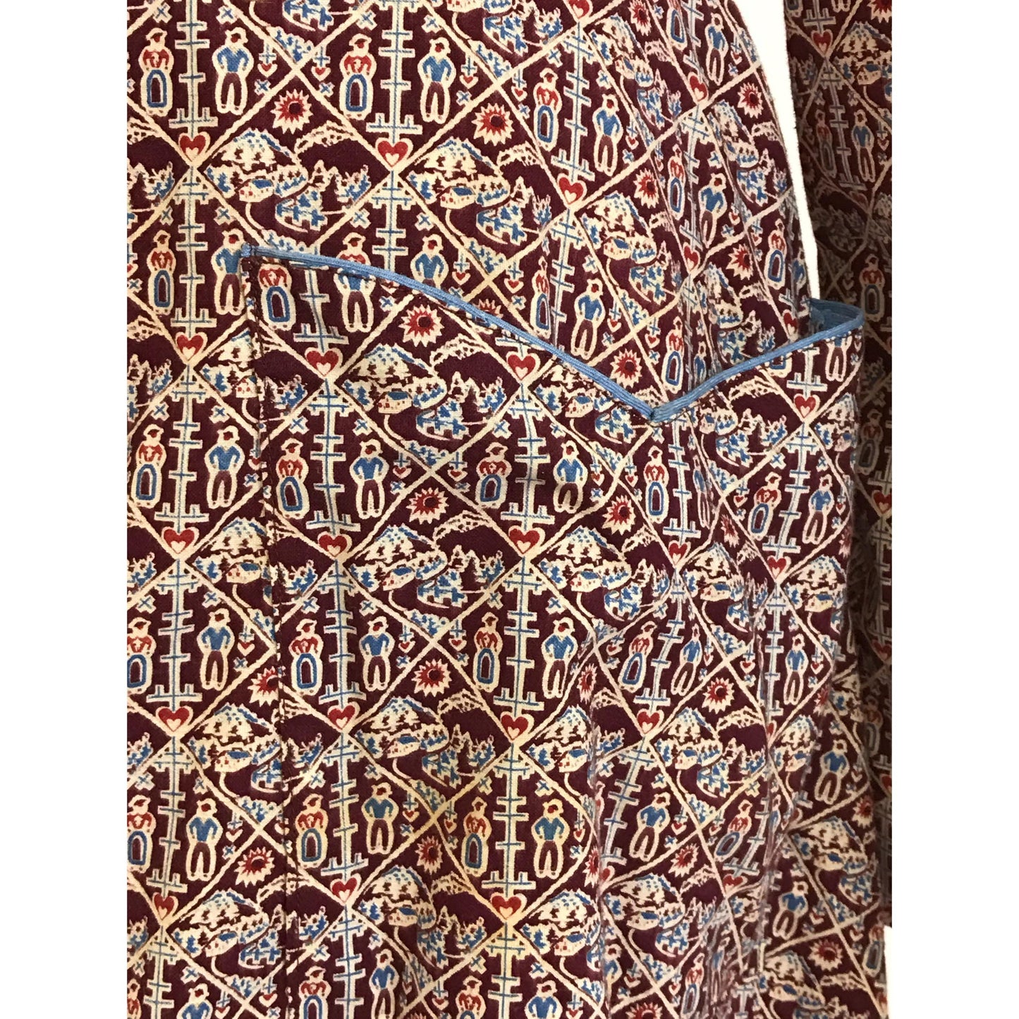 1930's Handmade Smocked Folk Art Print Housecoat | Vintage