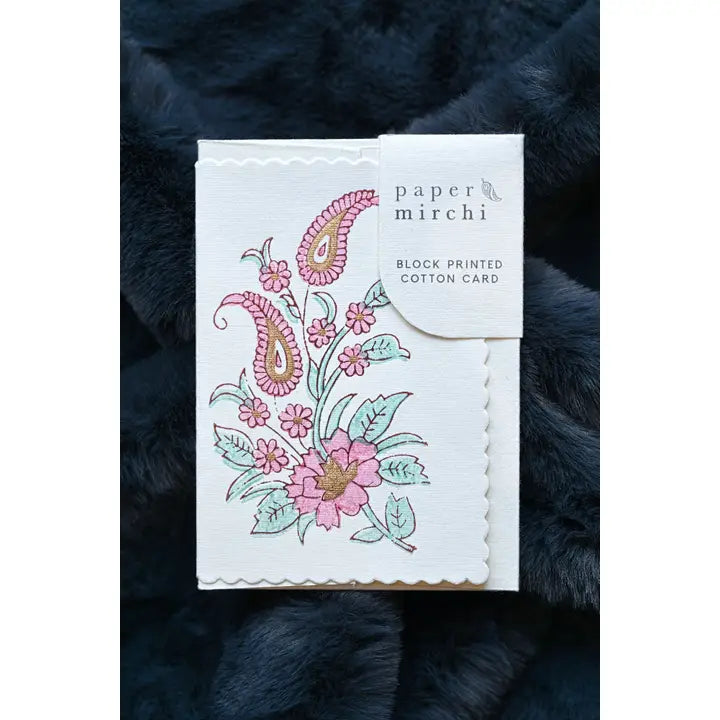 Kairi Mint Rose | Paper Mirchi Block Printed Greeting Card