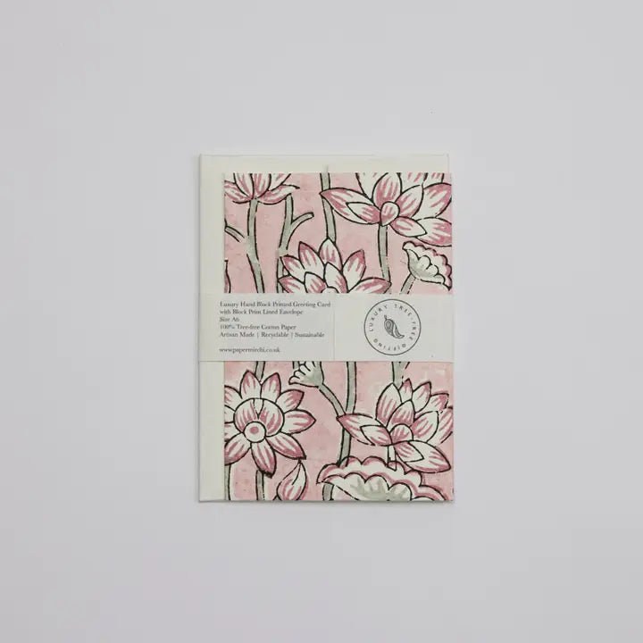 Lotus Pink Earth | Paper Mirchi Block Printed Greeting Card
