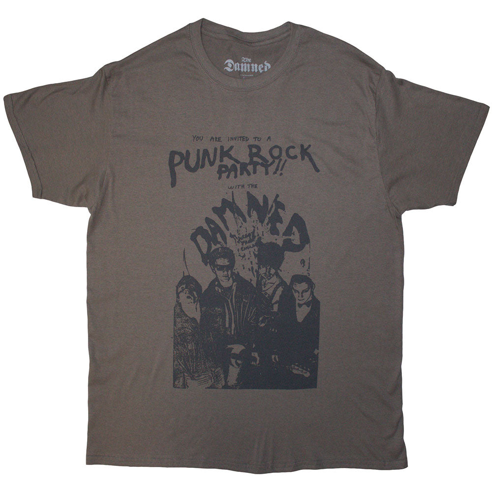 Gray t-shirt featuring The damned graphic design and text on a white background