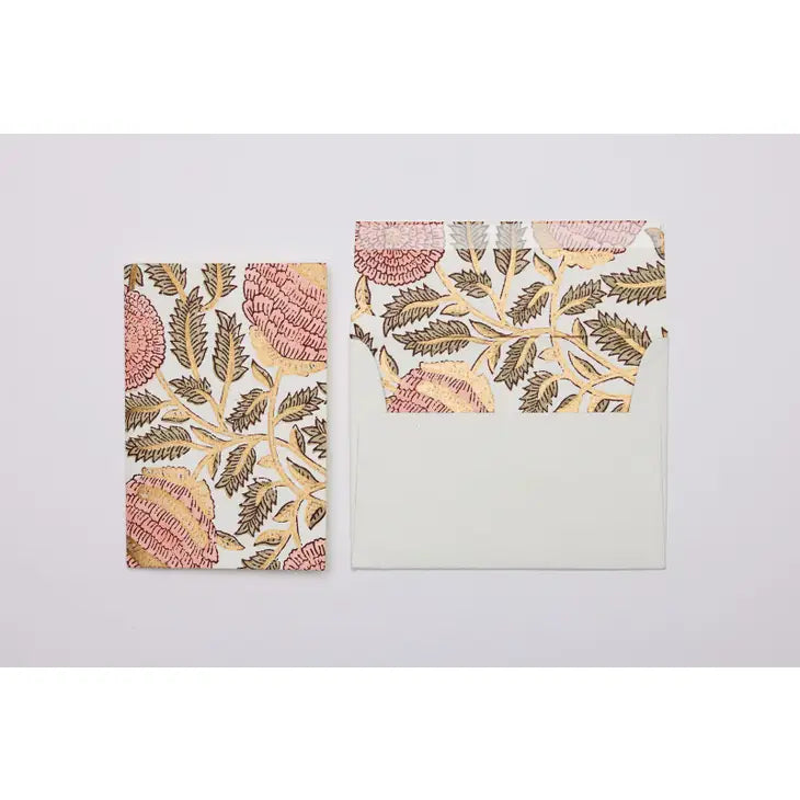 Marigold Glitz Coral | Paper Mirchi Block Printed Greeting Card