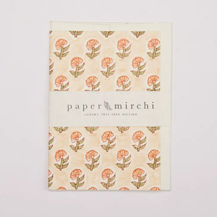 Daisy Coral | Paper Mirchi Block Printed Greeting Card