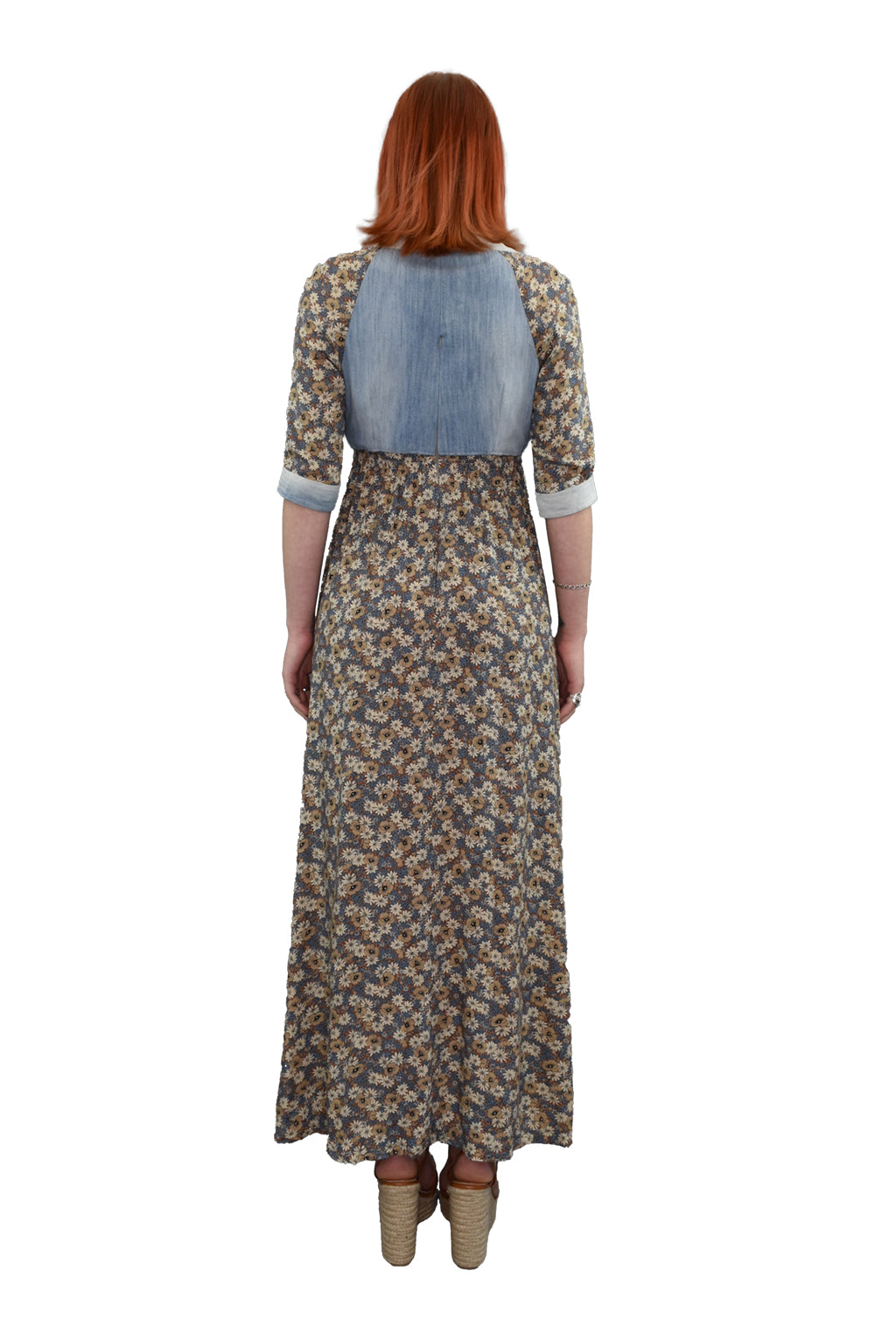 1970's Handmade Floral Cotton Chambray Prairie Dress | Vintage