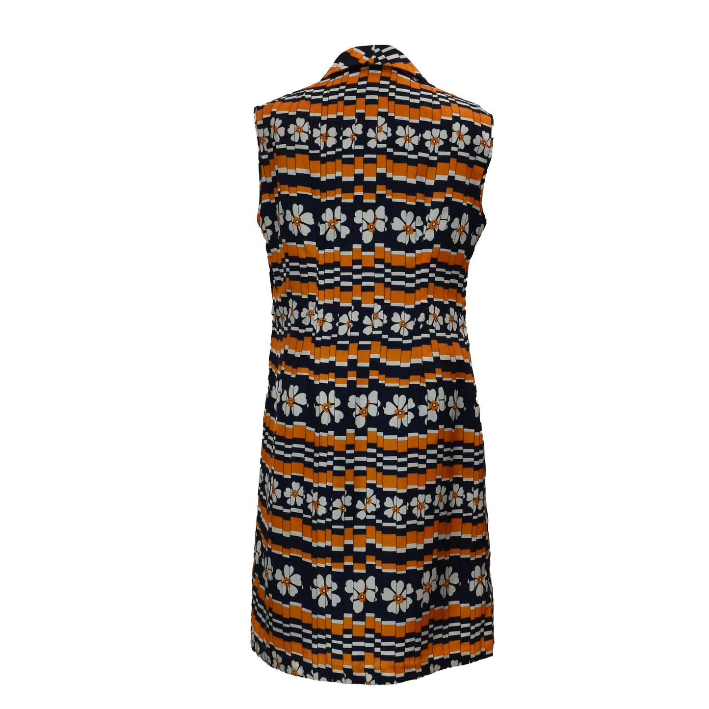 1970’s Geometric & Floral Print Orange Shift Dress | Vintage