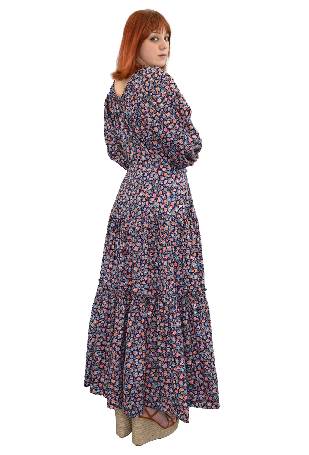 1970's Floral Cotton Tiered Maxi Dress | Vintage