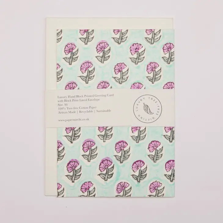 Daisy Teal | Paper Mirchi Block Printed Greeting Card