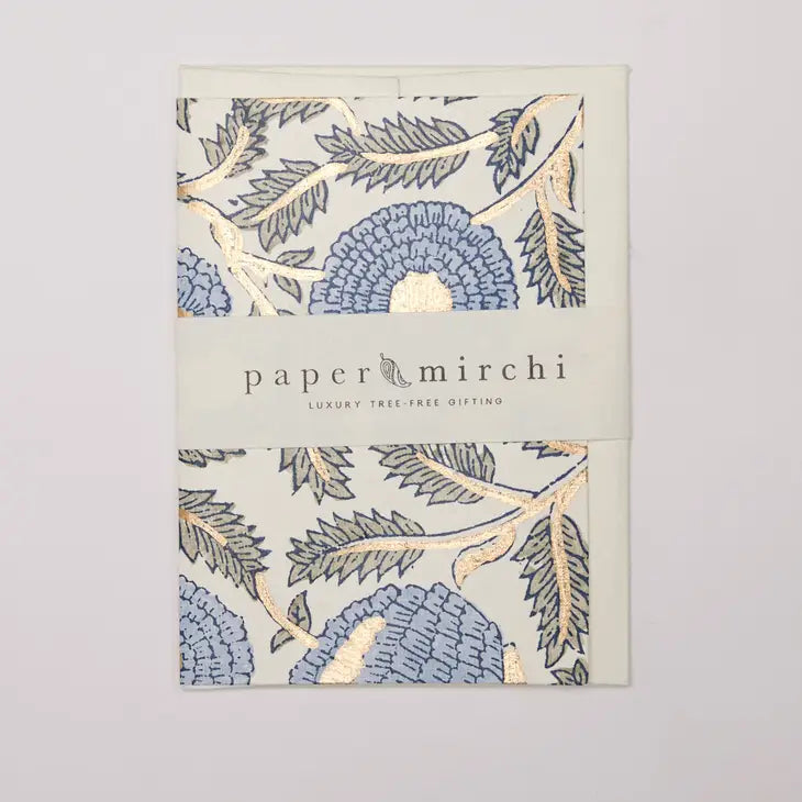 Marigold Glitz Blue Stone | Paper Mirchi Block Printed Greeting Card