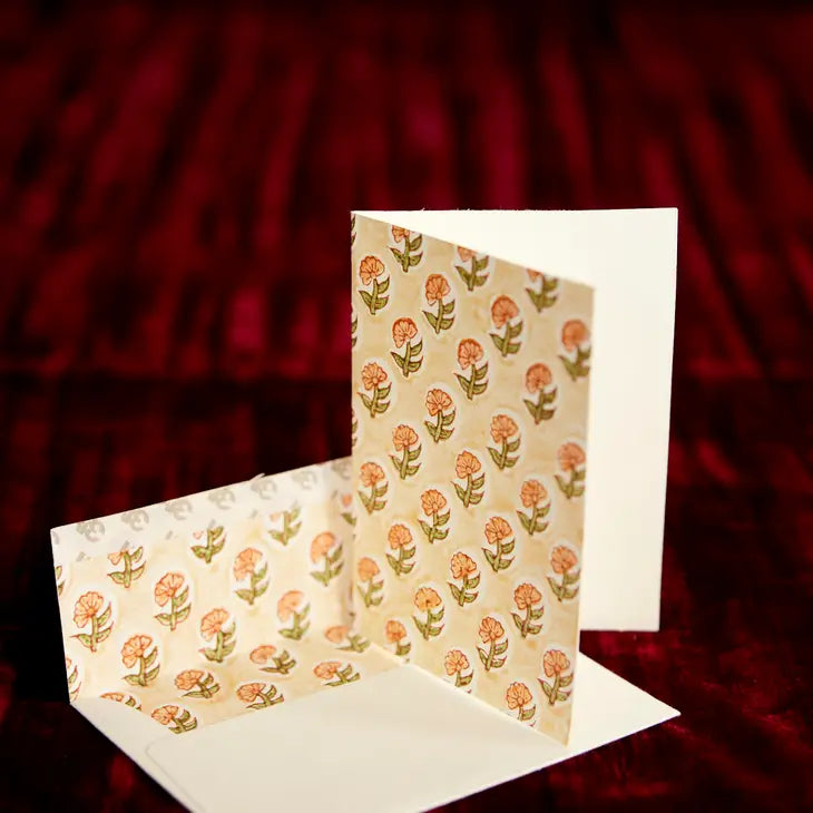 Daisy Coral | Paper Mirchi Block Printed Greeting Card