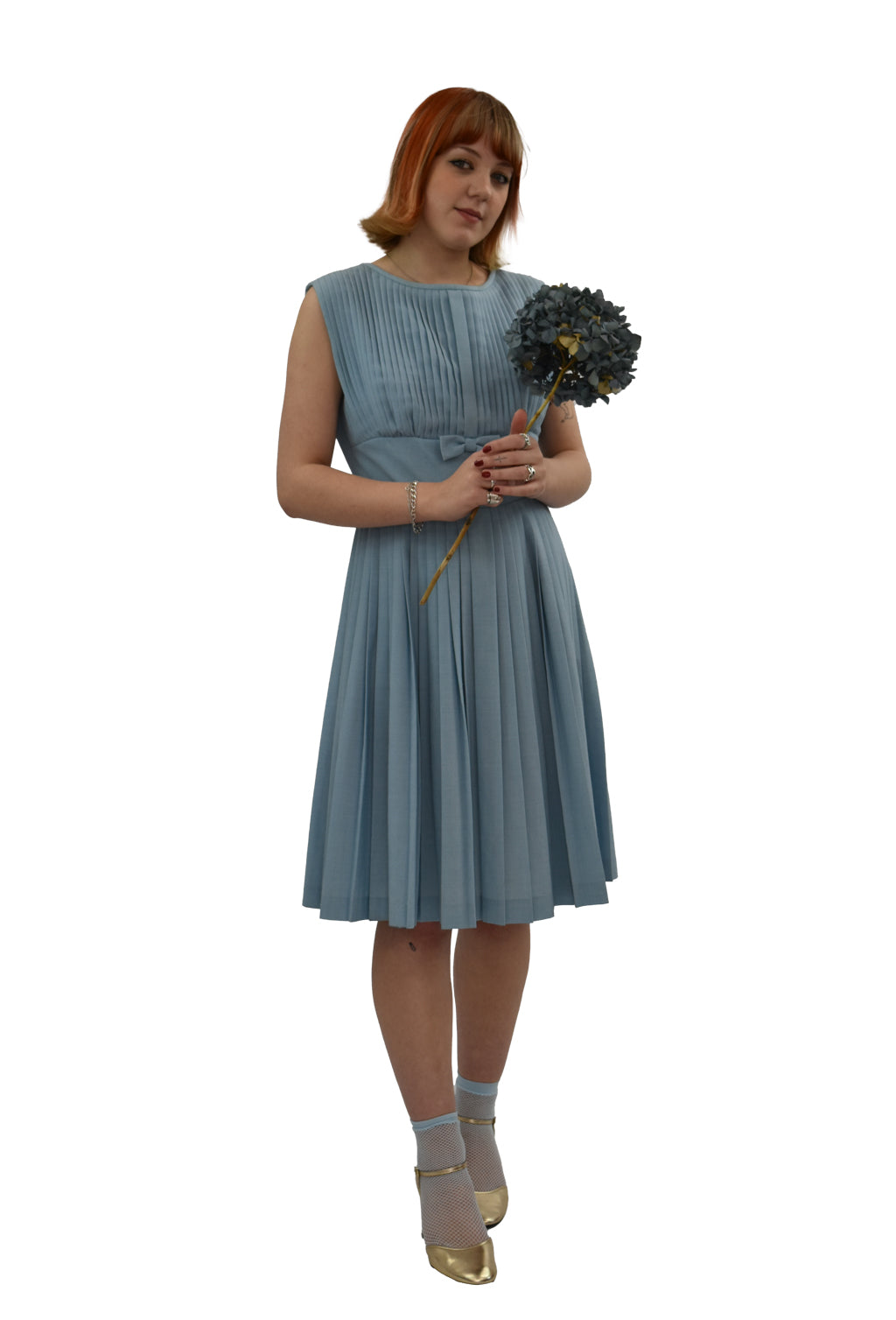 1950's Pleated Bodice Powder Blue Dress | Vintage