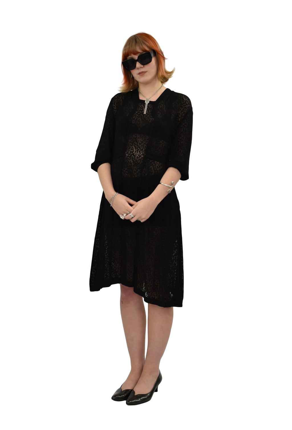 1940’s Black Burnout Lace Dress | Vintage