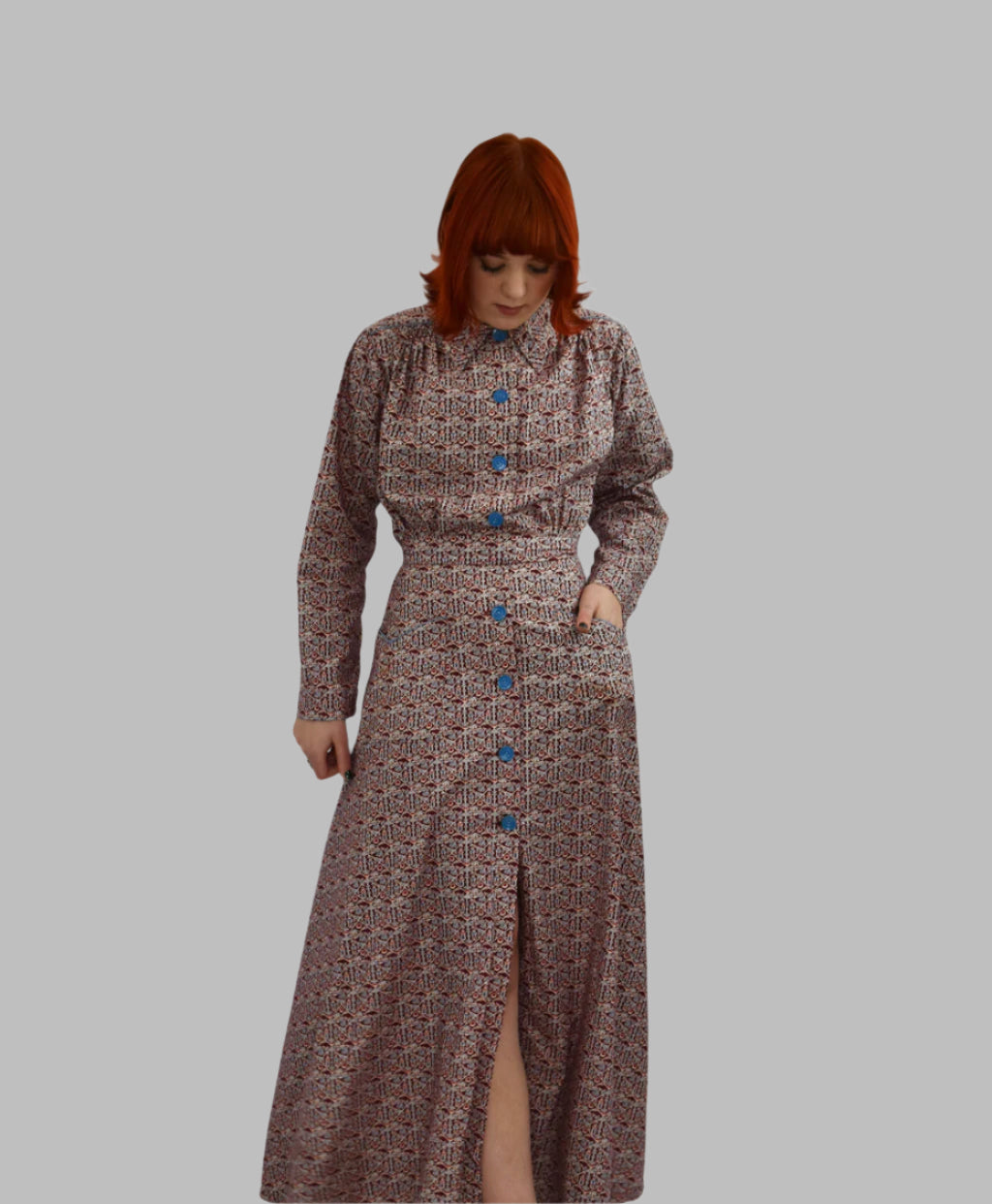 1930's Handmade Smocked Folk Art Print Housecoat | Vintage