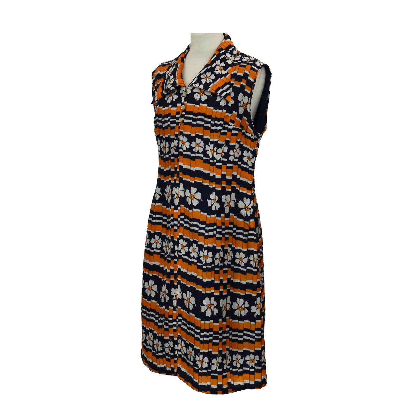 1970’s Geometric & Floral Print Orange Shift Dress | Vintage