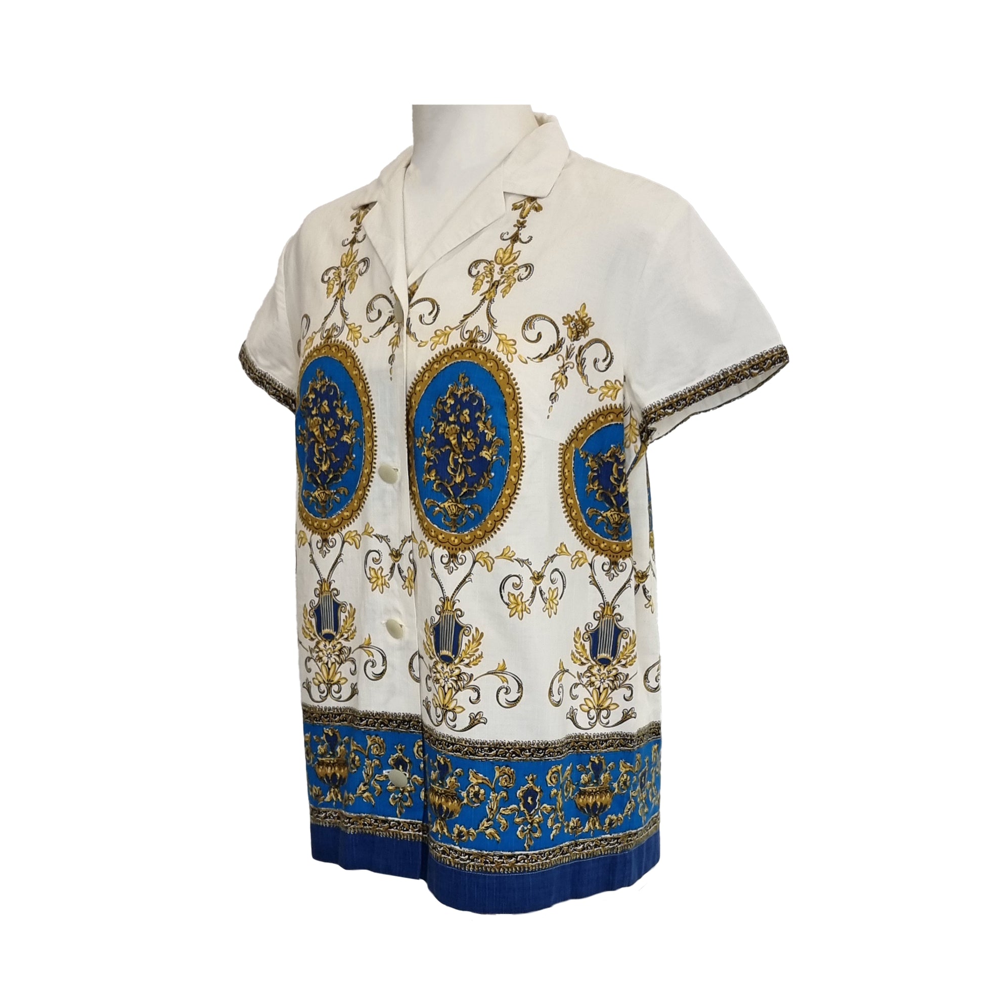 Vintage 50s cotton baroque printed blouse shirt womens