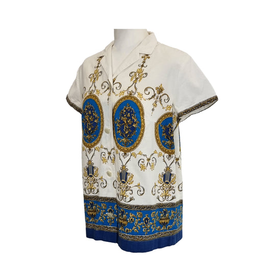 Vintage 50s cotton baroque printed blouse shirt womens